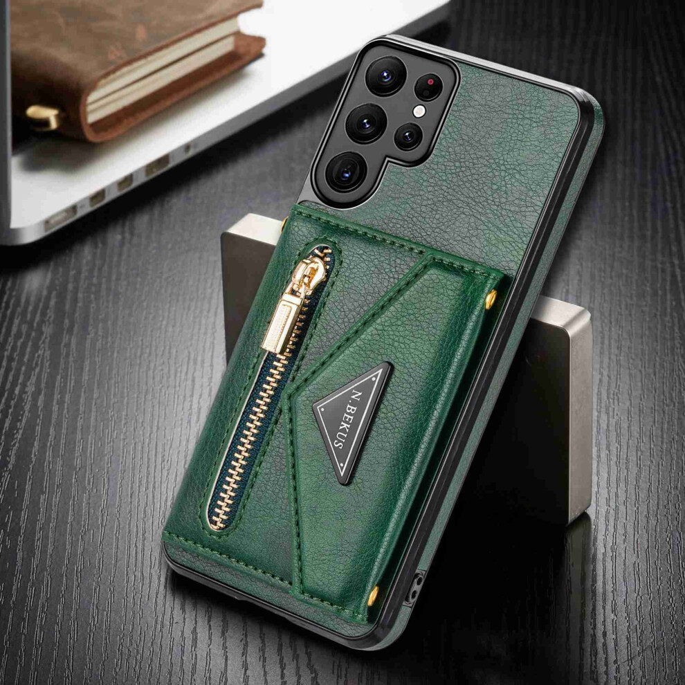 Compatible With Samsung Galaxy S22 Ultra 5G Crossbody Wallet Case Â Leather, Magnetic Kickstand, Zipper Pocket & Card Holders Green 9044386036803