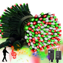33ft Music Christmas Mini Lights (Copper Wire),100 LED Fairy Starry String Light Plug in for Indoor Outdoor Xmas Tree Wedding Party Decoration (Red)