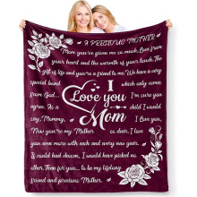 I Love You Mom Blanket – Double-Sided Printed Gift for Mother, Birthday/Mother's Day/Thanksgiving – Merlot Red, 60"x80", Compatible with All