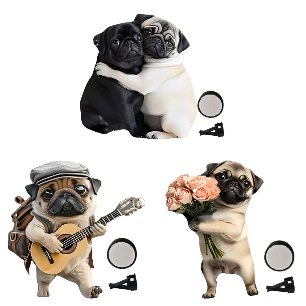 Adorable Pug Acrylic Car Air Vent Fragrance Diffuser, 2D Cute Dog Design, Compatible With Most Vents 9009879501480