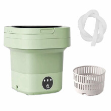 Přenosná pračka, skládací mini pračka s odtokovým košem, 3 režimy, objem 6,5 l pro spodní prádlo, dětské a jemné prádlo (zelená)