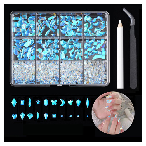 (Aurora) Shiny Nail Rhinestones Kit with Storage Box 1