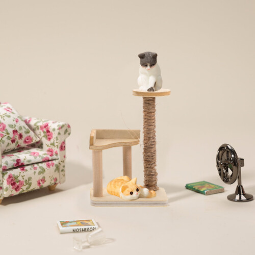 Mini House Wooden Cat Tree Desktop Ornament Pole Accessory Child 2