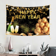 Black Gold NYE Champagne Balloons Tapestry – 60x40in Photo Booth Wall Art for Bedroom, Living Room, Dorm, Apartment Decor