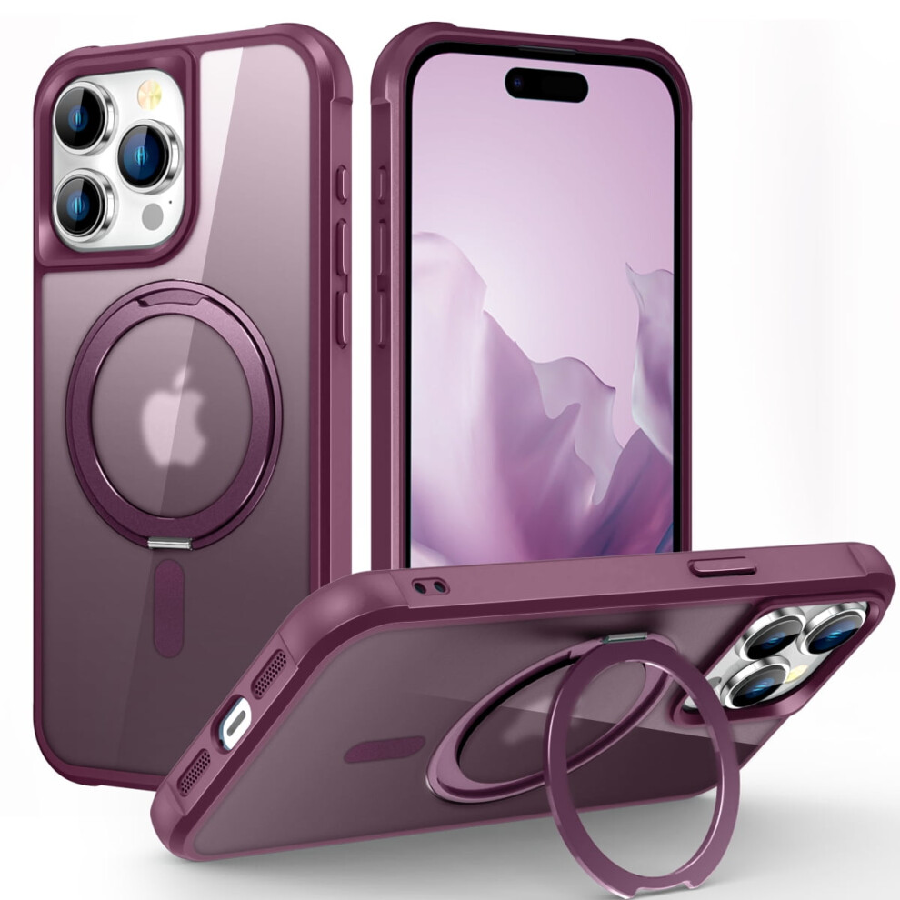 Tech Circle Case For Iphone 14 Pro 6.1" (2022) Â Translucent Rotating Kickstand, Magsafe-Compatible, Phone Ring Holder, Dark Red 9336866741865