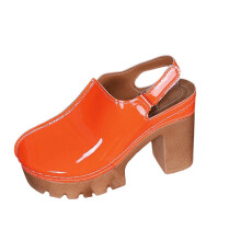 Sandales à plateforme à talons hauts orange pour femmes, bout rond, cuir PU, style décontracté intérieur/extérieur, printemps/été, pointure