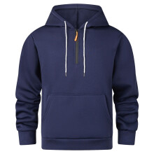 SYMOID Men's 100% Polyester Half-Zip Hoodie, Navy 2XL – Casual Sporty, Kangaroo Pocket, Drawstring, Machine-Washable, Ribbed Cuffs