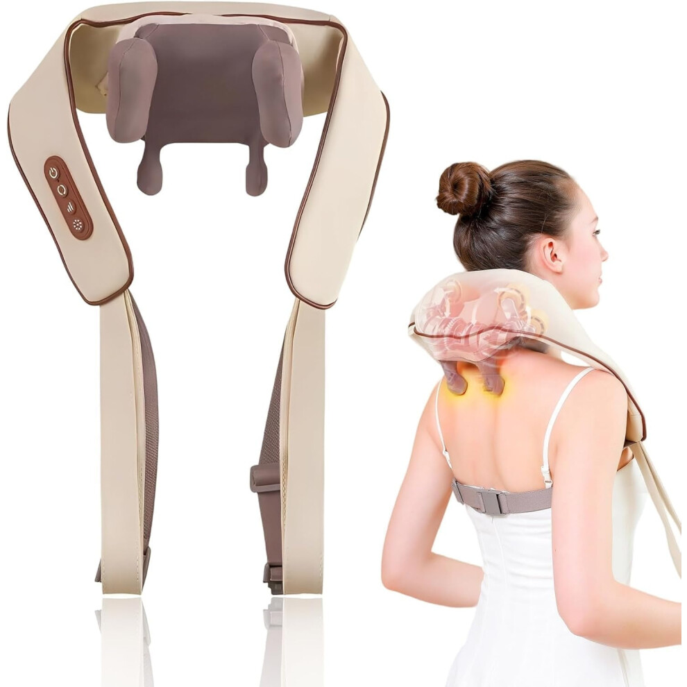 Neck Massager, Lymphatic Massage with Heat, Rechargeable Cordless Shiatsu Neck and Back Massager for Pain Relief Deep Tissue, Adjustable Modes