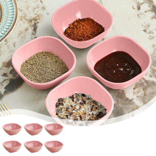4-Inch Square Sauce Dish, 6pcs, Wheat Straw Material, Pink Kitchen & Dining 1
