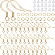 120pcs 18K Gold Plated French Hook Earring Wires + 120pcs Jump Rings + 120pcs Stainless Steel Ear Backs for DIY Dangle Earrings Jewelry Making