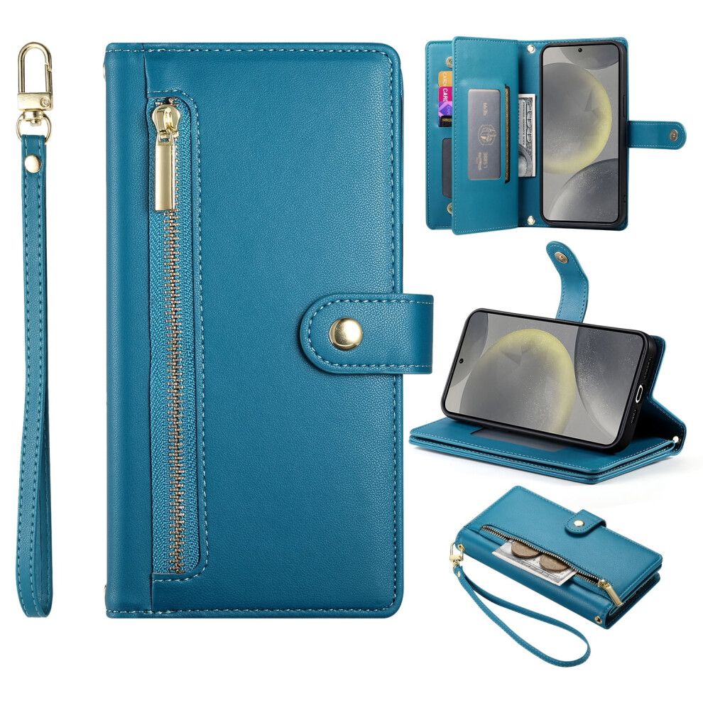 Allytechgroup Wallet Case Compatible With Samsung Galaxy S21 Ultra Â 9-Card Holder, Zipper Pocket, Wrist Strap, Shockproof Flip Cover With Rfid 9336866741735