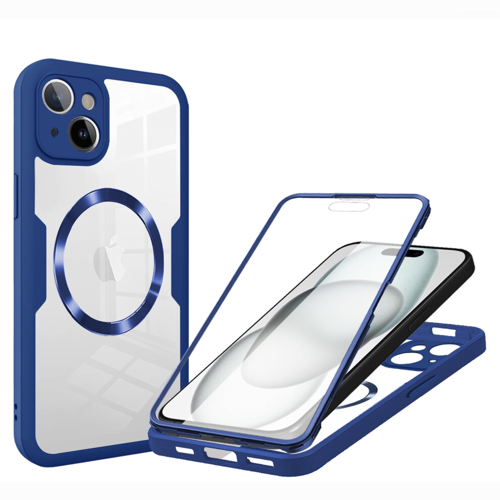 Iphone 14 Plus Case, Compatible With Magsafe Â 360 Shockproof Rugged Clear Dual-Layer Cover With Built-In Screen Protector, Blue 9009879501855