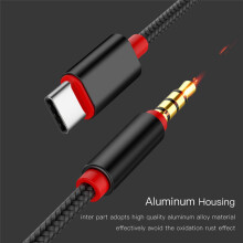 Adapter słuchawek samolotowych typu C do adaptera audio 3,5 mm, nylonowy, pleciony, słuchawki samochodowe AUX, czarny