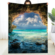 Super Large Sea Beach Blue Sky Flannel Blanket, 50x60in – Soft, Warm & Durable for Bed, Sofa, Travel, Camping – Multi-purpose Gift