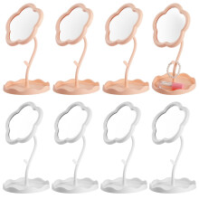 8 PCS Flower Shaped Spa Party Mirrors, Sunflower Makeup Mirror with Jewelry Hanger & Cosmetic Tray, Curved Stand Mirror Sleepover Party Favors