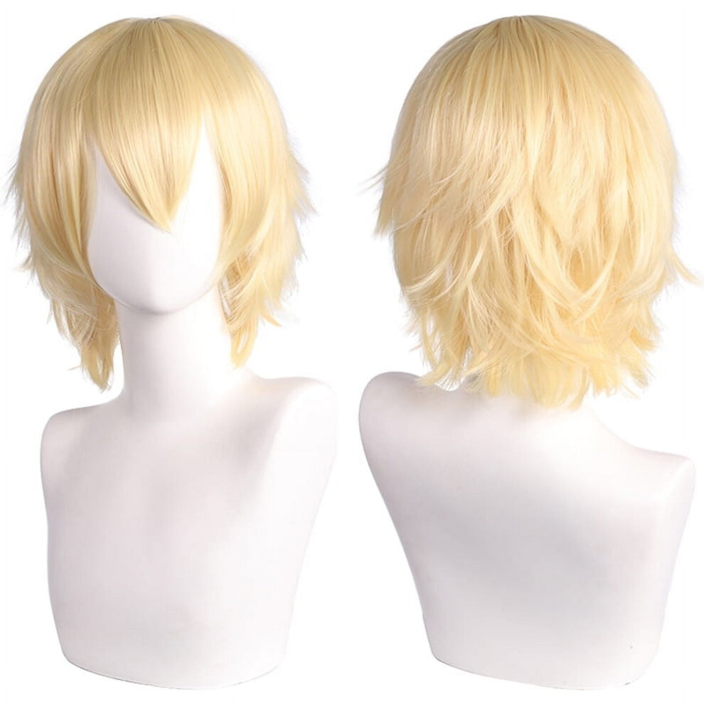 Unisex Short Anime-Style Cosplay Wig, Fluffy Layered Heat-Resistant Synthetic Hair, With Bangs, Ideal For Costume Parties, Prom & Themed