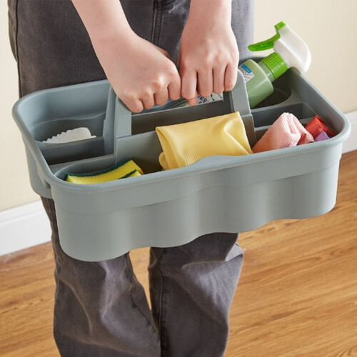 Sturdy Plastic Storage Bin Ergonomic Handle and Divideds Compartments for Garage Tool Organization 1