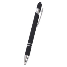 2-in-1 Retractable Stylus Ballpoint Pen, Soft Touch Metal Click Pen with Smartphone/Tablet Stylus Tip, Black Ink 1ml, compatible with iOS/Android