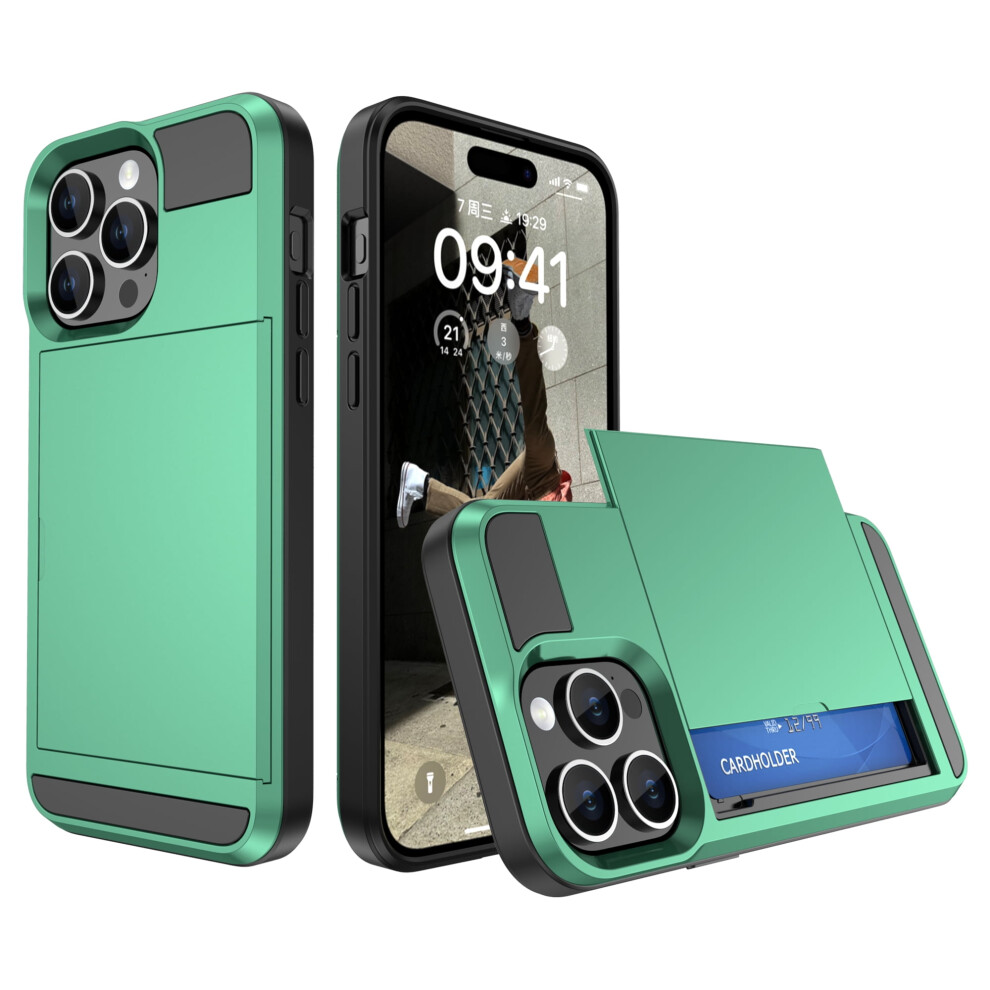 Iphone 14 Case With Id Card Holder, Dual-Layer Shockproof Slim Hard Shell, Anti-Scratch Back Cover Â Mint, Compatible With Iphone 14 9130661145336