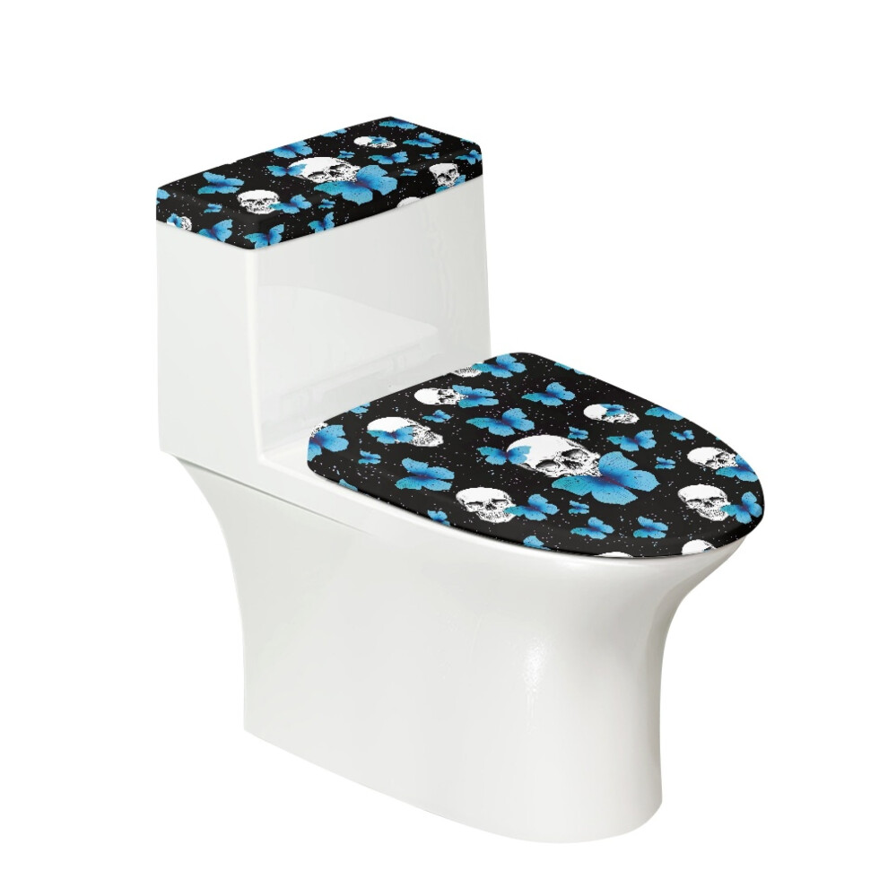 Skull Butterfly Adds Holiday Charm Polyester Toilet Lid Dust Cover Set Elastic Bottom Stylish Gifts Toilet Dust Cover Set Universal For Bathroom Home 9009879499688