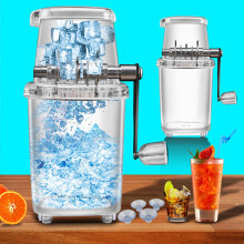 Manual Rotary Ice Crusher with Stainless Steel Blades, Non-slip Handle & Openable Lid – Compatible with Home Use