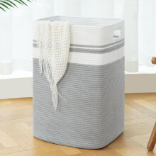 91L Laundry Hamper, XXXLarge Laundry Basket, Collapsible Cotton Rope Basket,Woven Storage Basket for Blankets,Clothes,Pillows-16x15x24-Grey
