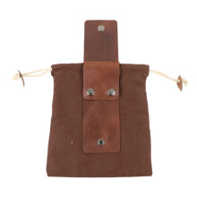 Brown Canvas and Leather Drawstring Storage Bag Portable Travel Toiletry Organizer Foldable Pouch for Home Accessories 20 x 21.5cm