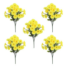 5 Bundles 13.8" Outdoor Morning Glory Artificial Flowers, Yellow – Realistic Fake Flowers for Garden, Patio & Arrangements, Compatible with Outdoor