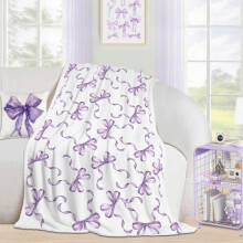 Cozy Purple Bowknot Flannel Throw Blanket, 50x40", Soft Lightweight, All-Season White Fantasy Decor – Compatible with Spring & Snuggling