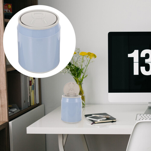 Table Wastebin Desktop Trash Can Blue Plastic 1Pcs