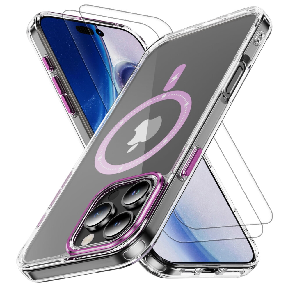 Iphone 16 Pro Case + 2 Screen Protectors, Magsafe Compatible, Slim Shockproof Clear Cover, Anti-Fingerprint, Pink 974856484119