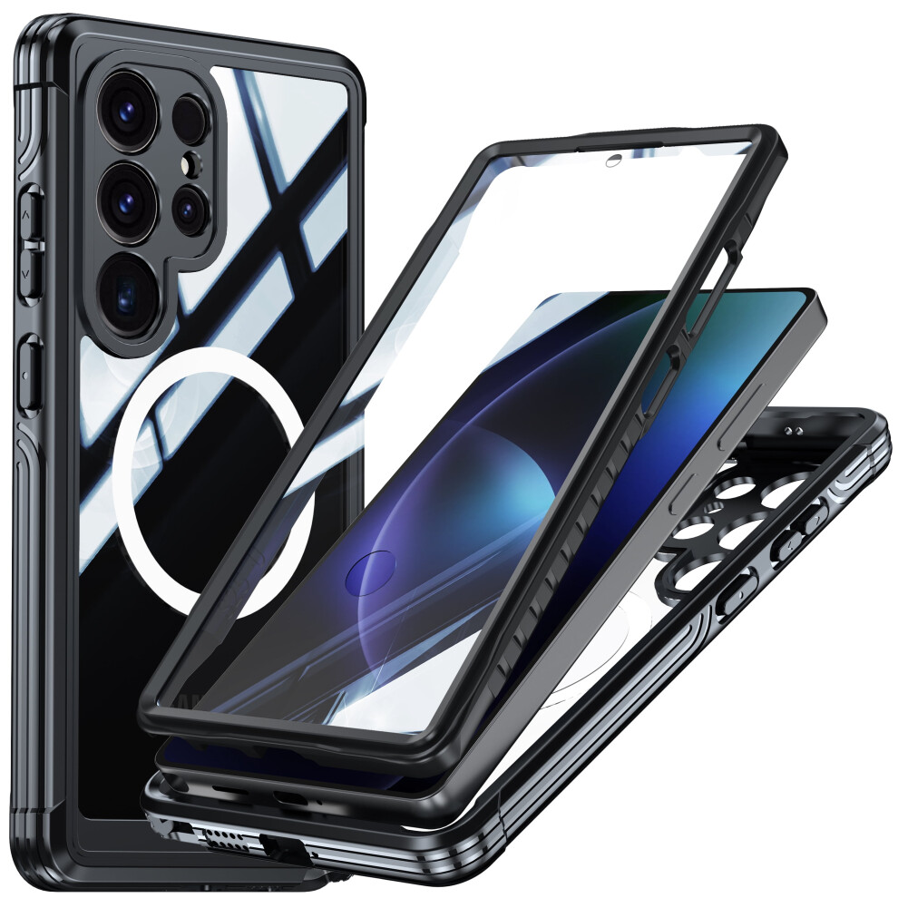 Compatible With Samsung Galaxy S25 Ultra Case Â Magsafe-Compatible, Shockproof Rugged Clear Bumper With Built-In Screen Protector, Black 9009879500506