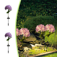 2 luces solares artificiales de hortensia de 68 cm para césped y patio – Morado claro, lámparas de exterior para decoración de jardín,