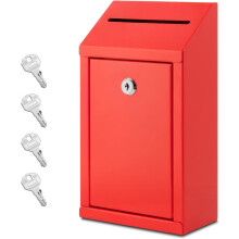 Metal Donation Box with Lock, Wall Mounted, Suggestion Box with 4 Iron Keys, Red, Cash Drop Box with Slot, 1-Pack