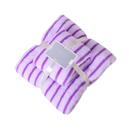 Coral Stripe Bath Towel Set Absorbent Quick-Dry Ultra-Soft 1