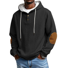 Herr Casual Jacquard Sport Tröja med Förtjockad Huva - Svart - Storlek XXXL