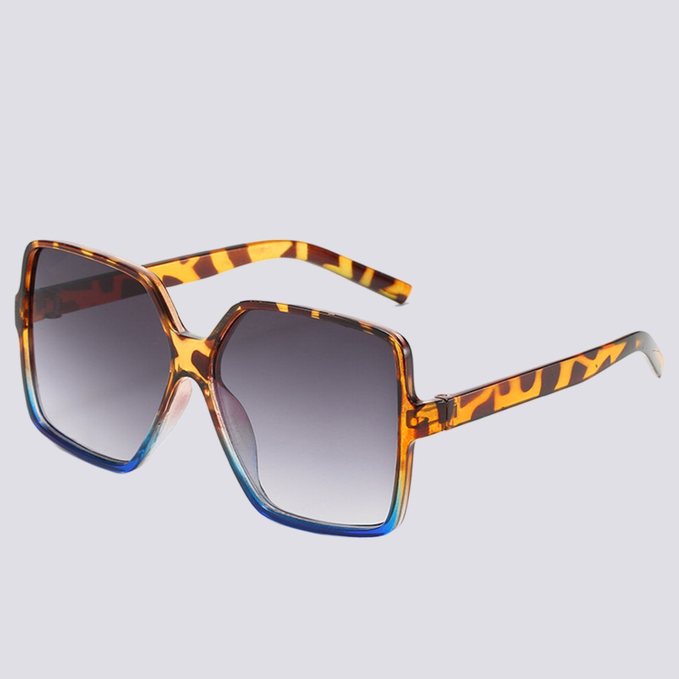 Dachuang Beauty (Upper Leopard Print Lower Blue) Women\'S Uv Protection Square Sunglasses - Oversized Frame