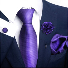 4 Pieces Versatile Men's Tie Set Pocket Square Cufflinks Lapel Pin 9 Color Polyester