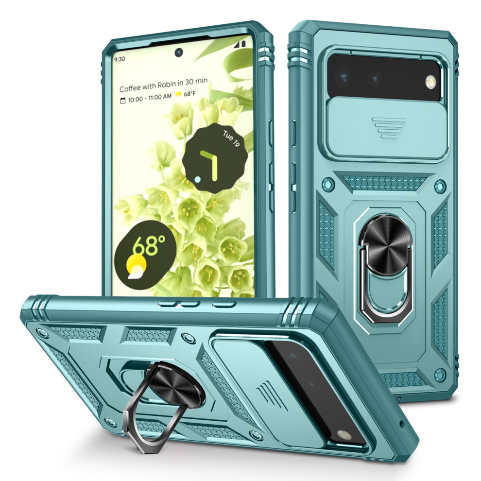 Rugged Google Pixel 8A Case With Sliding Lens Cover, Rotating Ring Stand & Magnetic Car Mount Â Compatible With Google Pixel 8A Green 9009879499121
