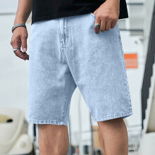 SYMOID Men's Denim Shorts Size 46 - Light Blue Relaxed Fit, Knee-Length 100% Cotton for Casual Everyday & Outdoor Wear