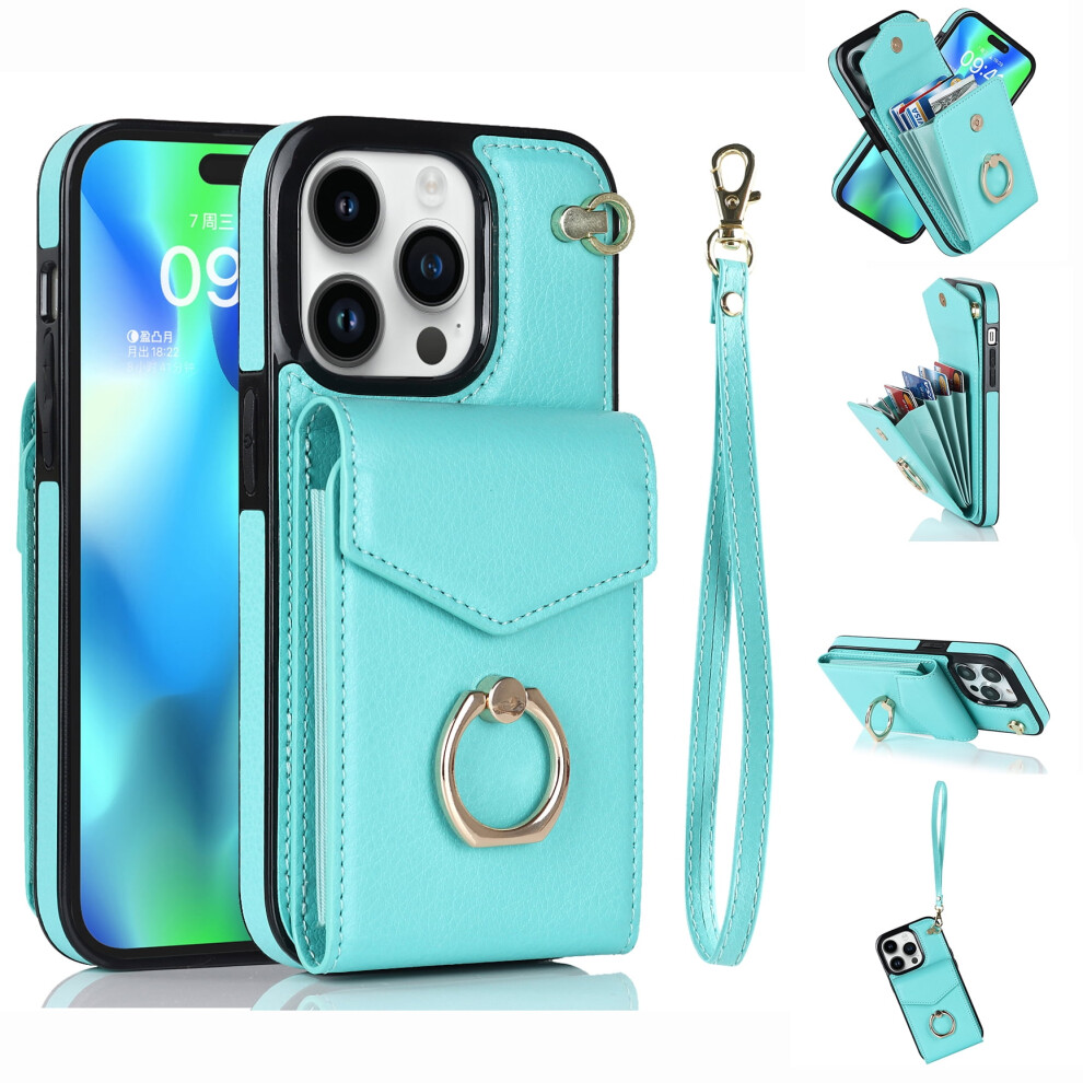 Wallet Case For Iphone 11 Pro Max Â Pu Leather, Kickstand, Rotating Finger Ring, Rfid Blocking, Shockproof, Wrist Strap, Mint 9044386939401