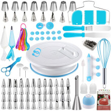 137pcs Cake Decorating Kit with Turntable, Piping Bag & Russian Tips – Blue, compatible with standard tools
