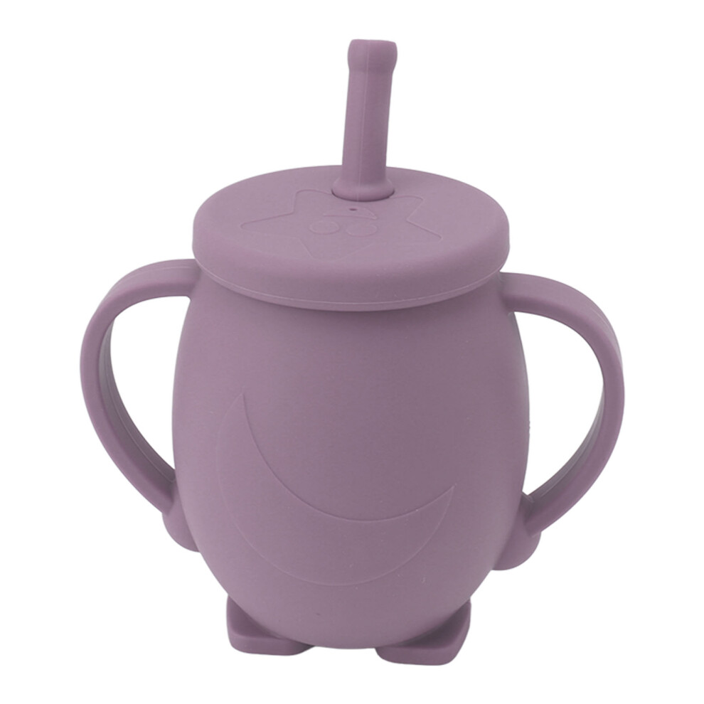230Ml Toddler Training Cup Silicone Sippy With Straw & Non Slip Handles Purple