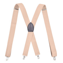 Suspender Braces Classic Elastic Mens Dress Suspenders w/Adjustable Straps - Luxury Clip On Suspenders for Men Regular (Beige)