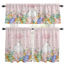 Easter Kitchen Curtains & Valances Set – Bunny, Eggs, Leaves, Pink Wood Grain, Rod Pocket, 27.5x36in, for Living Room, Bedroom, Laundry