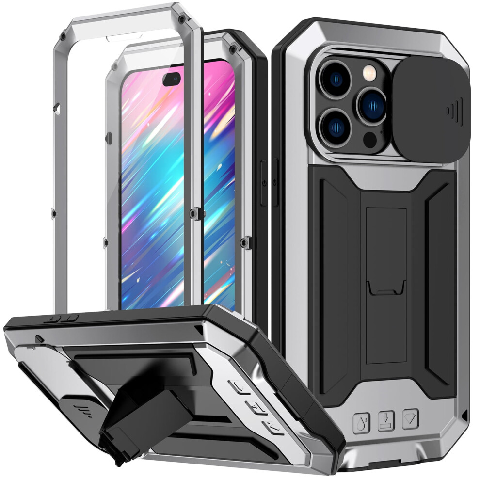 Rugged Case For Compatible With Iphone 14 Pro (6.1") 2022 Â Built-In Screen Protector, Kickstand, Camera Slide, Drop & Scratch Protection Â Silver 9044386938091