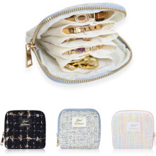 Travel Jewelry Case with Zipper, Portable Organizer for Bracelets Necklaces Bangles Rings Healing Crystals, Gift for Women with Purple Tassel