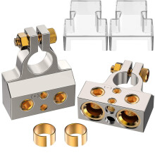 Heavy Duty Car Battery Connectors, 0/2/4/6/8/10 AWG, Top Post Multiple Battery Terminals (Silver)