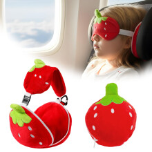 Cartoon Eye Mask & Neck Pillow, 2-in-1 Kids Travel Pillow, Soft Plush Folding Design, Cute Animal, Lightweight & Portable for Airplane/Car/Nap –