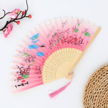 Handheld Fans Silk Folding Foldable Fans Vintage Bamboo Frames Chinese Japanese Fans for Dancing Cosplay Wedding Party Props Decoration